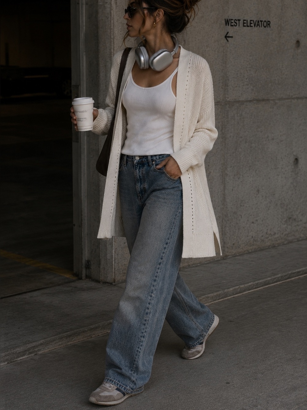 BP Open Stitch Cotton Cardigan Oatmeal Beige XL